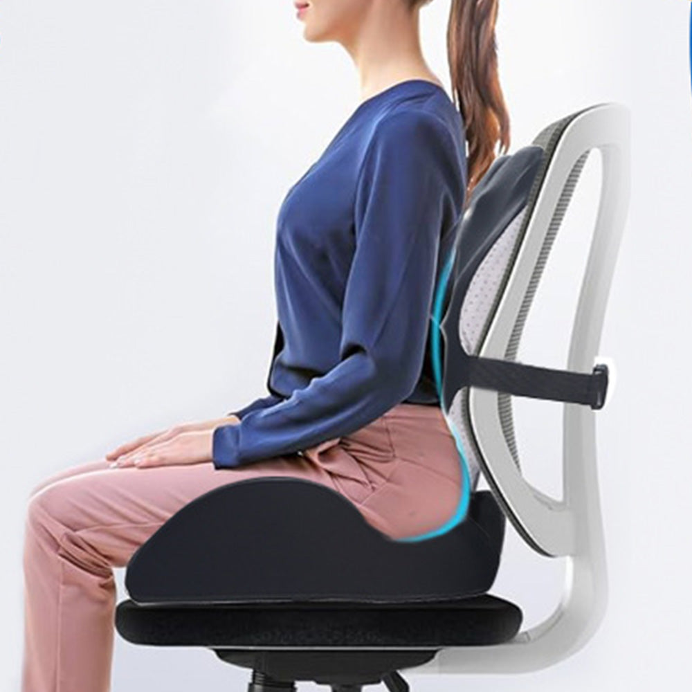 Memory Foam Seat Cushion Lumbar Support Pillow Chair Pad for Office Car-Black