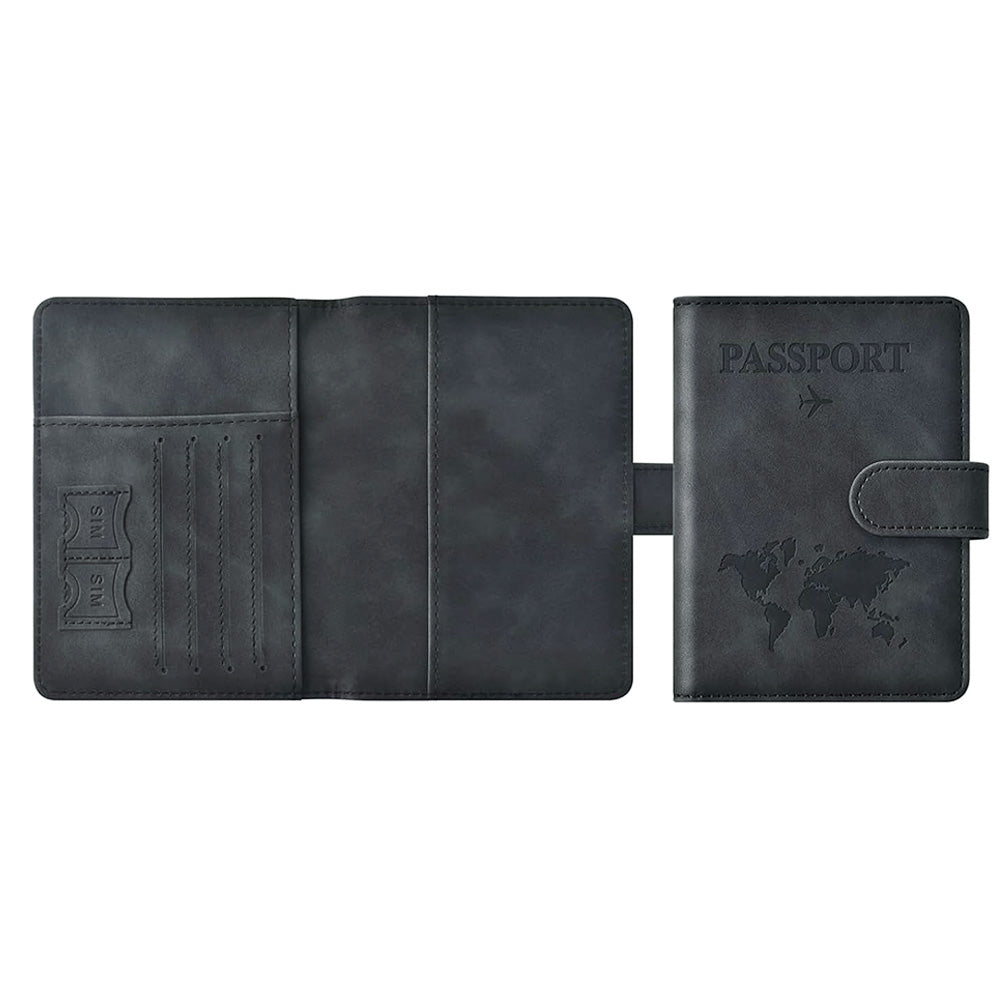 Passport Holder RFID Blocking Leather Cover Wallet With Magnetic Closure For Travel Essentials-Black
