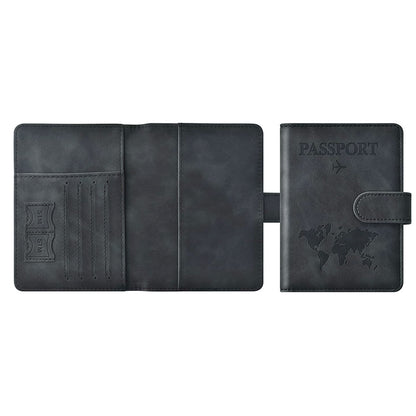 Passport Holder RFID Blocking Leather Cover Wallet With Magnetic Closure For Travel Essentials-Black