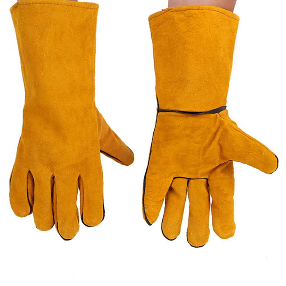 Double Layer Leather Welding Gloves Heat Resistant Fireproof Protective Safety Gloves Yellow