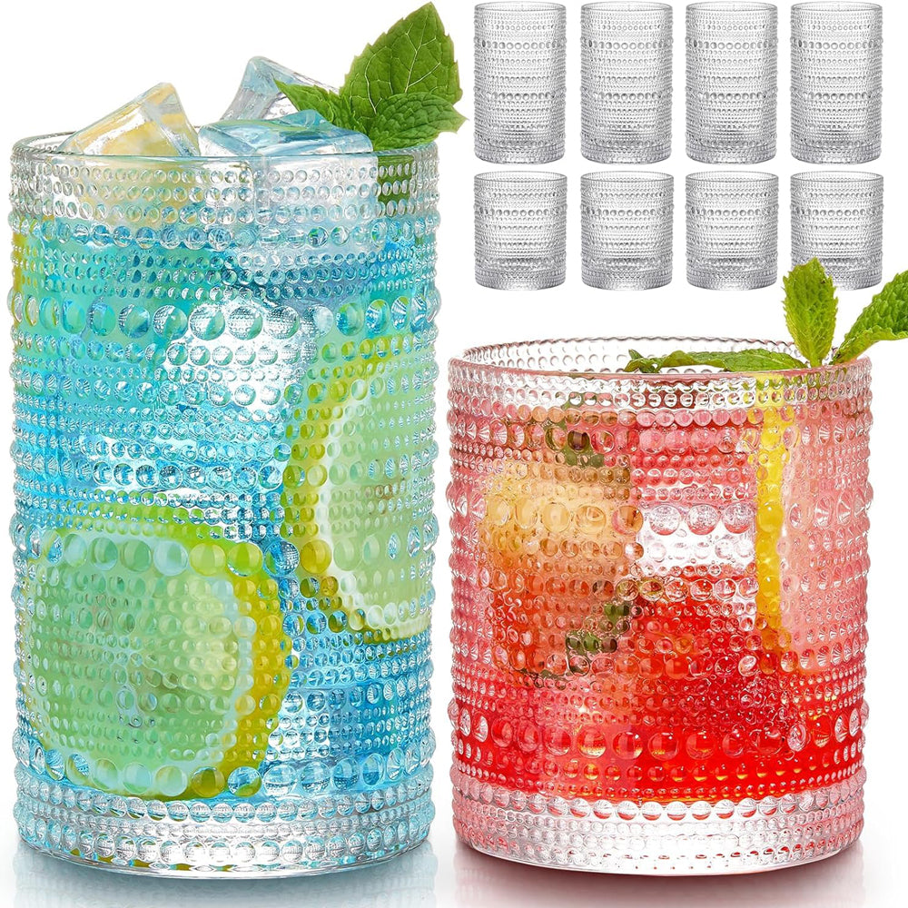 8 Piece Relief Pattern Glass Cups Set for Beer Juice Cocktail