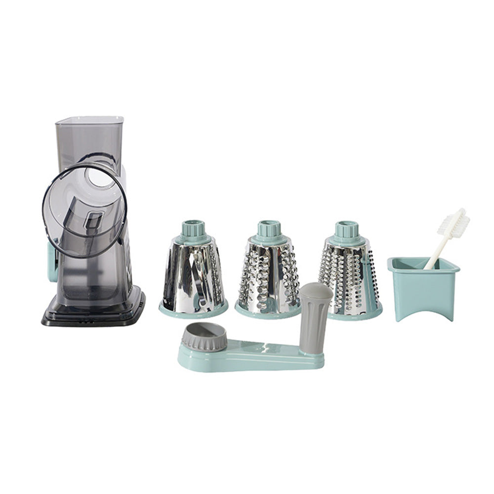 Rotary Vegetable Chopper 3-Blade Cylinder Hand-Cranked Slicer Shredder Grater-Green