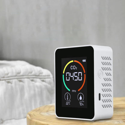 3-in-1 Air Quality Monitor CO2 Meter Temperature Humidity Carbon Dioxide Detector White