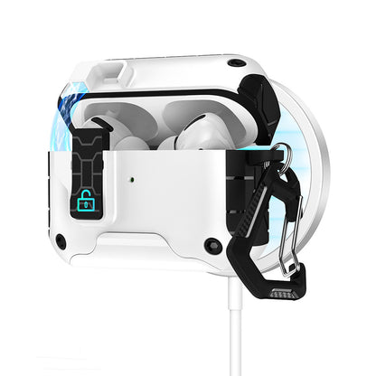 Rugged Protective Case for Airpods Pro 3 with Carabiner Clip and Kickstand-White