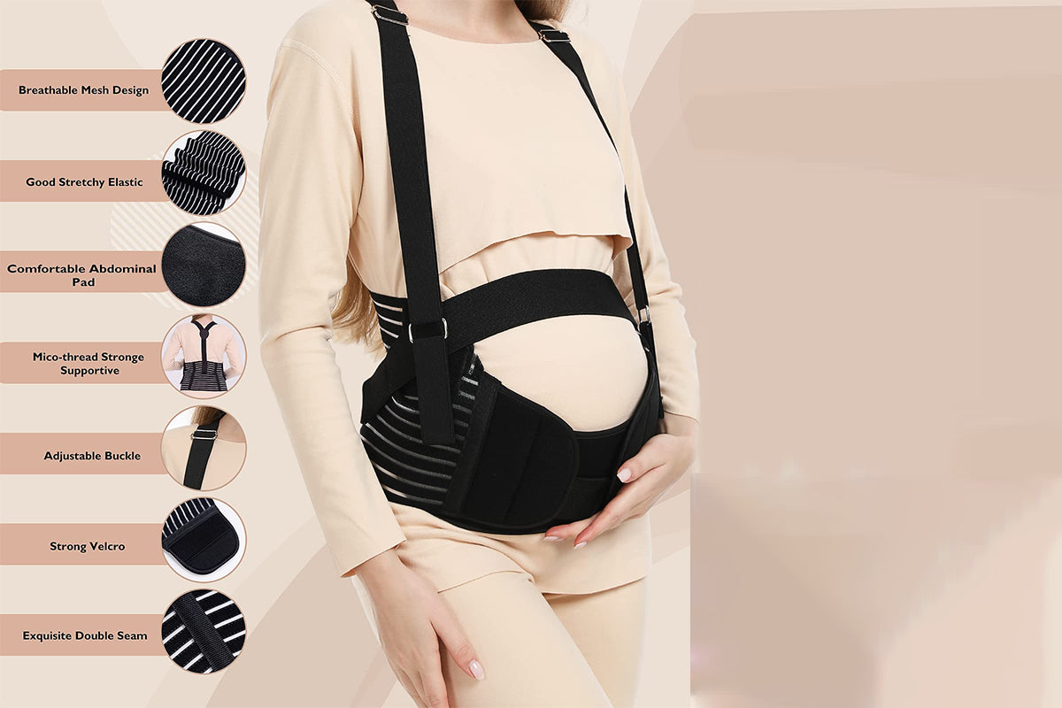 Pregnancy Belly Band with Adjustable Straps for Back Abdomen Waist Support -Black