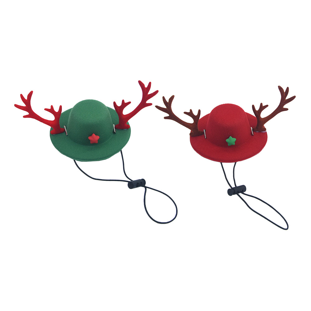 2Pcs Pet Christmas Hats with Reindeer Antlers Festive Christmas Holiday Accessory for Dogs or Cats