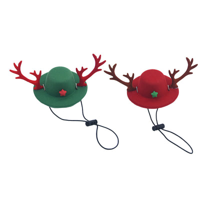 2Pcs Pet Christmas Hats with Reindeer Antlers Festive Christmas Holiday Accessory for Dogs or Cats