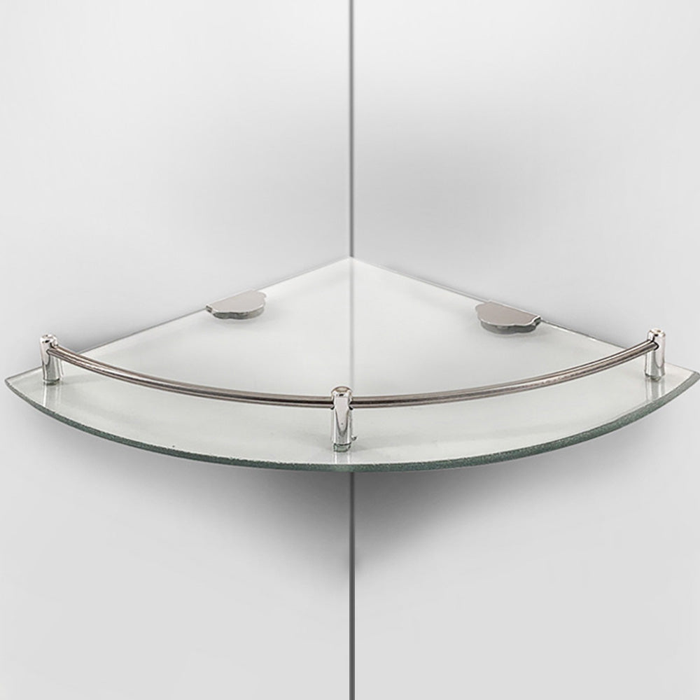 Glass Corner Bathroom Shelf with Stainless Steel Guard Rail