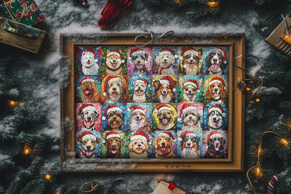 Christmas Advent Calendar 2024 Puzzles for Adults 1000 Pieces Dog Mosaic Stained Glass Puzzle Countdown Calendar