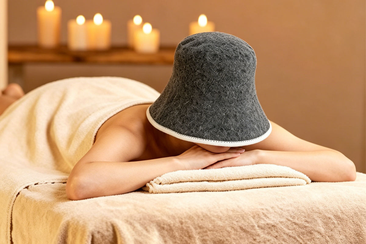 2 Pieces Wool Blend Sauna Hat Set