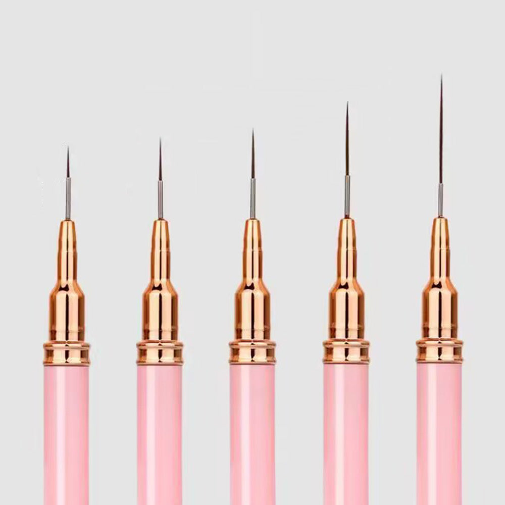 5PCS Nail Art Liner Brushes Set Nail Tools For Long Lines Thin Details Fine Drawing-Pink