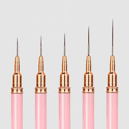 5PCS Nail Art Liner Brushes Set Nail Tools For Long Lines Thin Details Fine Drawing-Pink