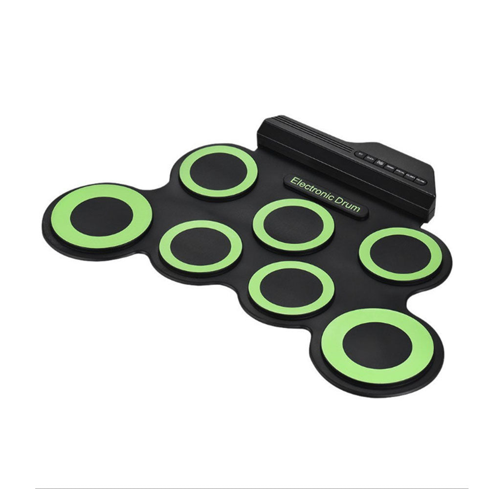 Electric Drum Kit Portable Tabletop Drum Set Digital Drum Pads Gifts for Kids Beginners-Green