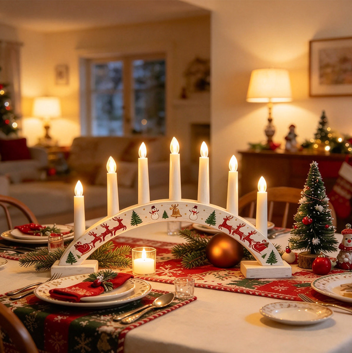 LED Christmas Flameless Taper Candle Decoration Light Holder - White