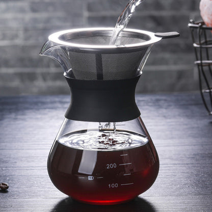 Pour Over Coffee Maker Borosilicate Glass Carafe with Reusable Stainless Steel Filter-600ml