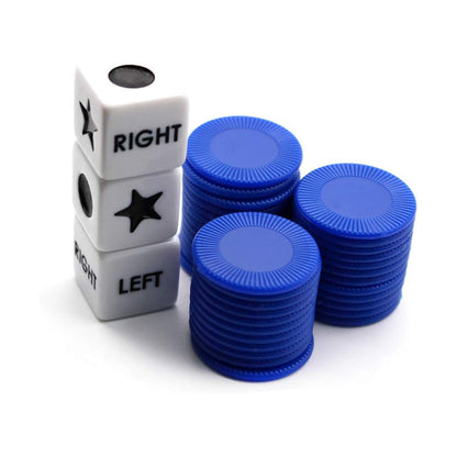 Left Right Center Dice Game Prime Set with 3 Dices 24 Chips for Party Family Fun-Blue