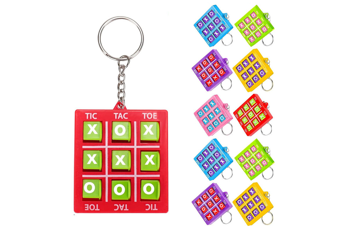 10-Pack Portable Tic Tac Toe Game Colorful Keychain Set