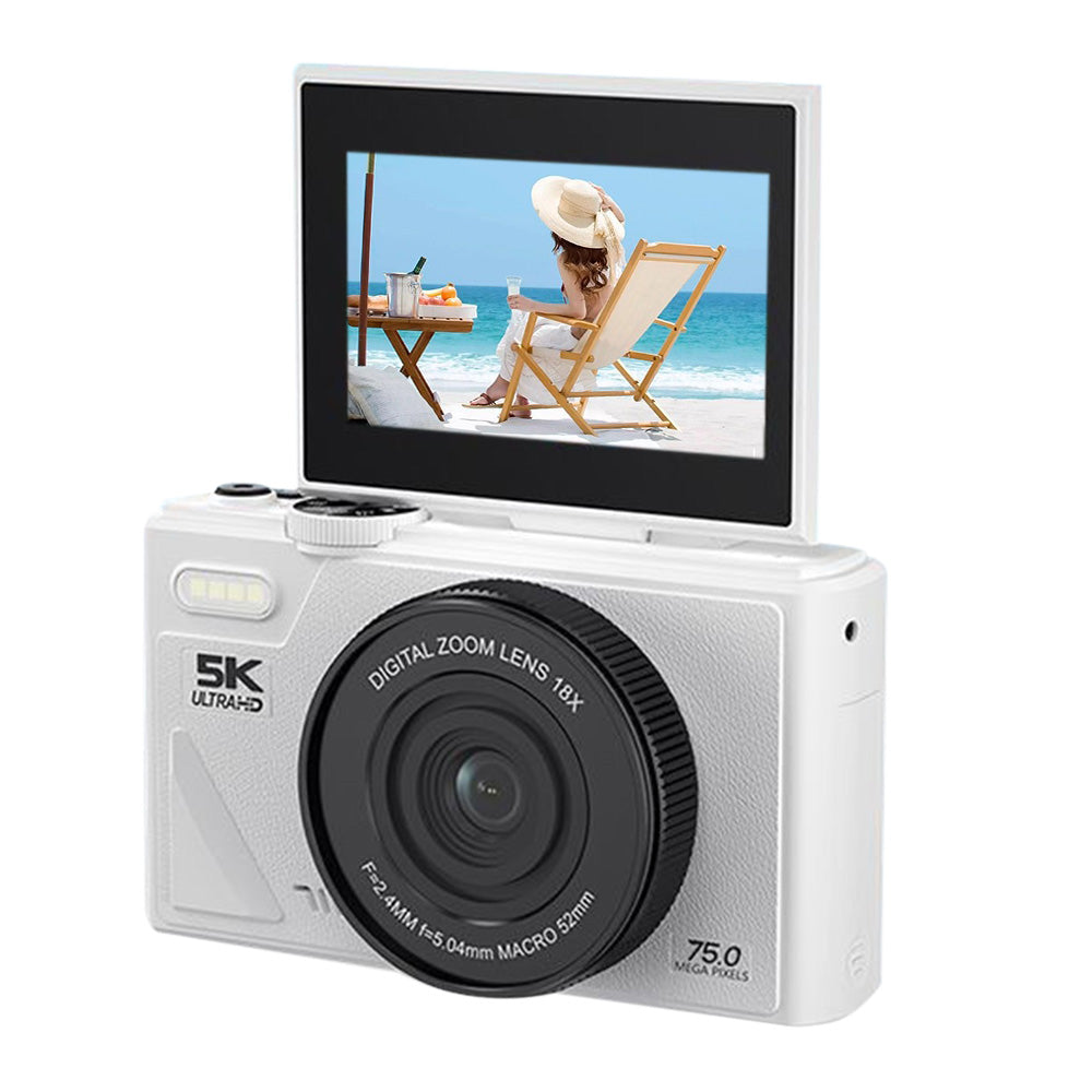 5K Digital Camera WiFi Vlogging Camera with 180 Degree Flip Screen White