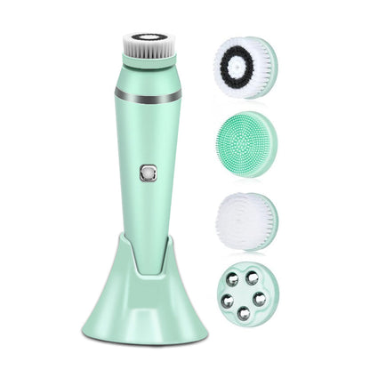 4-in-1 Electric Facial Cleansing Brush Set for Skin Care and Beauty Green