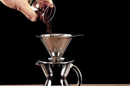 Stainless Steel Drip Cone Coffee Filter Portable Cone Pour Over Coffee Metal Fine Mesh Pourover Brewer Camping Coffee Maker