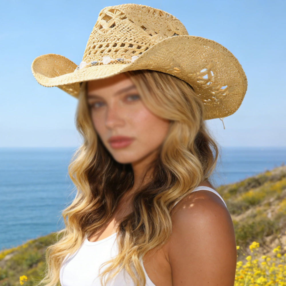 Wide Brim Straw Cowboy Hat with Shapeable Brim
