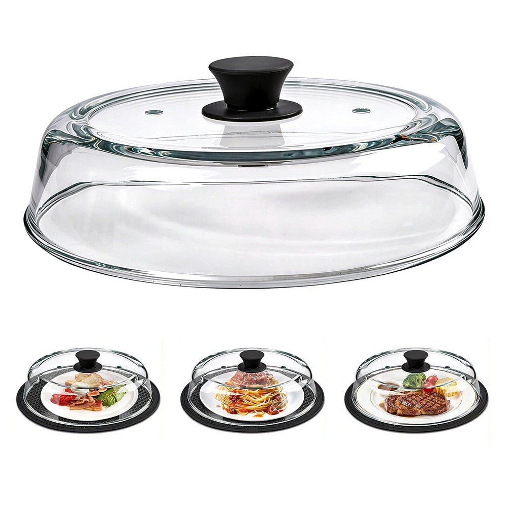 Microwave Glass Splatter Cover with Silicone Trivet Dual Vents - Black