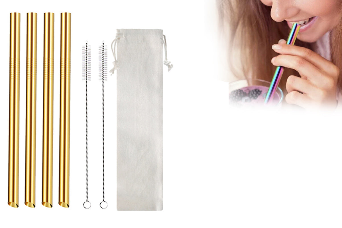 7Pcs BOBA Bubble Tea Straw Extra Wide Stainless Steel Metal Reusable Straws Pack Reusable Metal Straws Best For Drinking Bubble-Gold