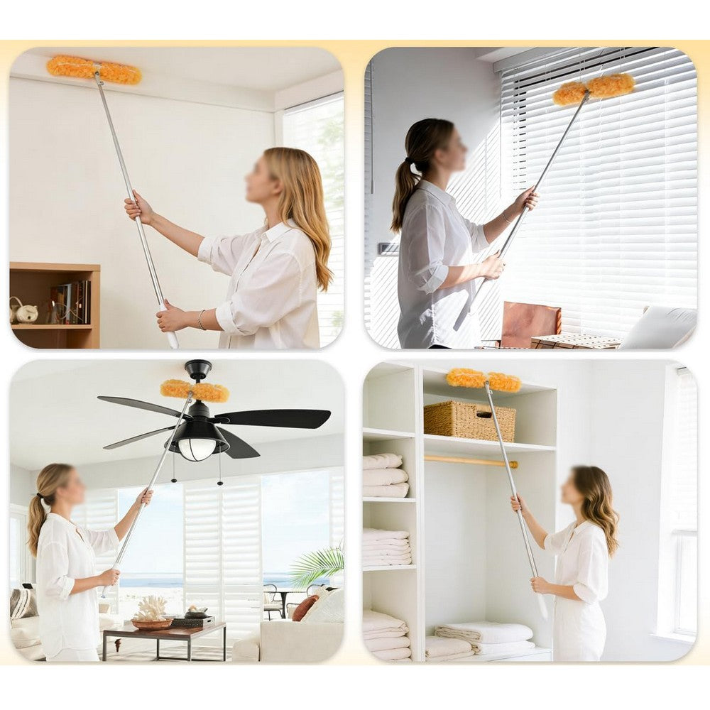 Extendable Duster Handle with 20 Refills Microfiber Dusting Pads for Ceiling-Yellow