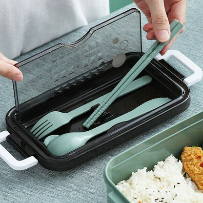 Stackable 3-Compartment Bento Box Lunch Containers with Dinnerware & Seal Cover Green