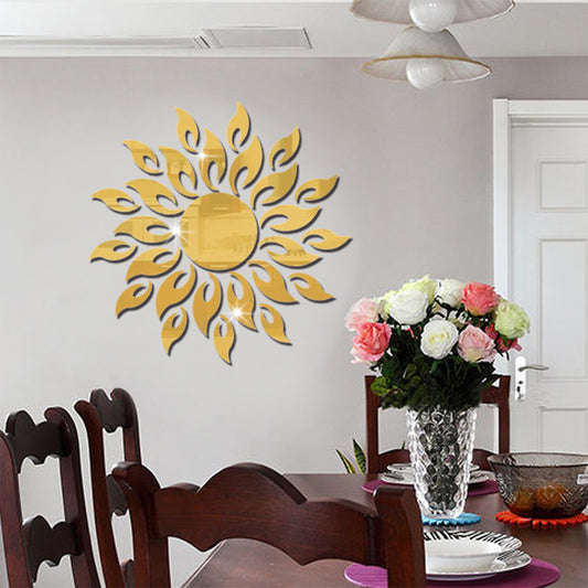 Sunflower Mirror Wall Stickers Decor Round Acrylic DIY Self-Adhesive Wall Art-Black