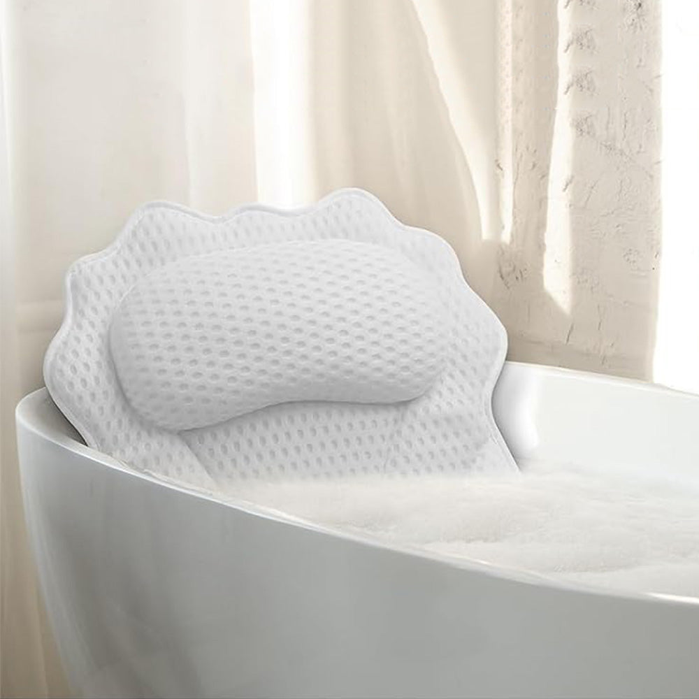 Bath Pillow with Headrest and 6 Suction Cups for Tub Support and Relaxation White