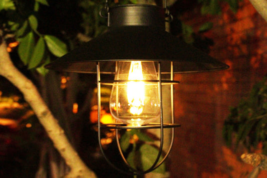 Solar Lantern Hanging Light LED Outdoor Water-Resistant Yard Patio Garden Decor Lamp-Black