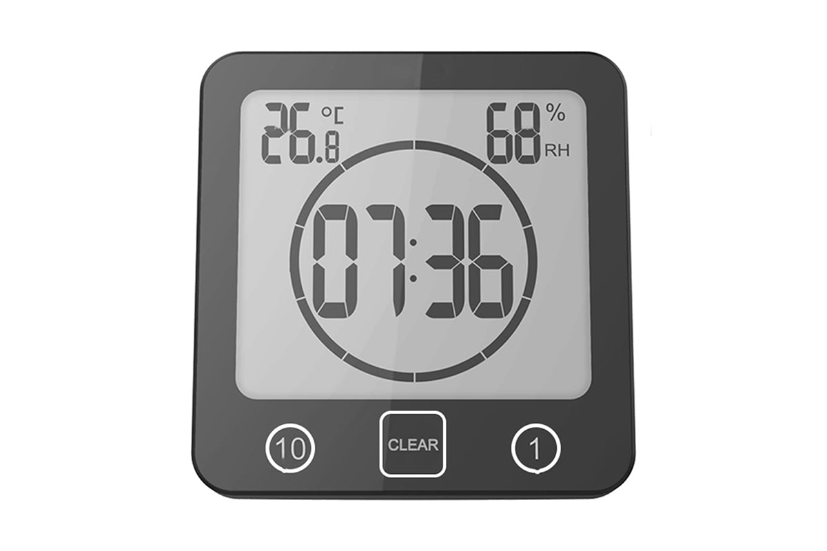 Water-Resistant Digital Bathroom Shower Clock Timer - Black