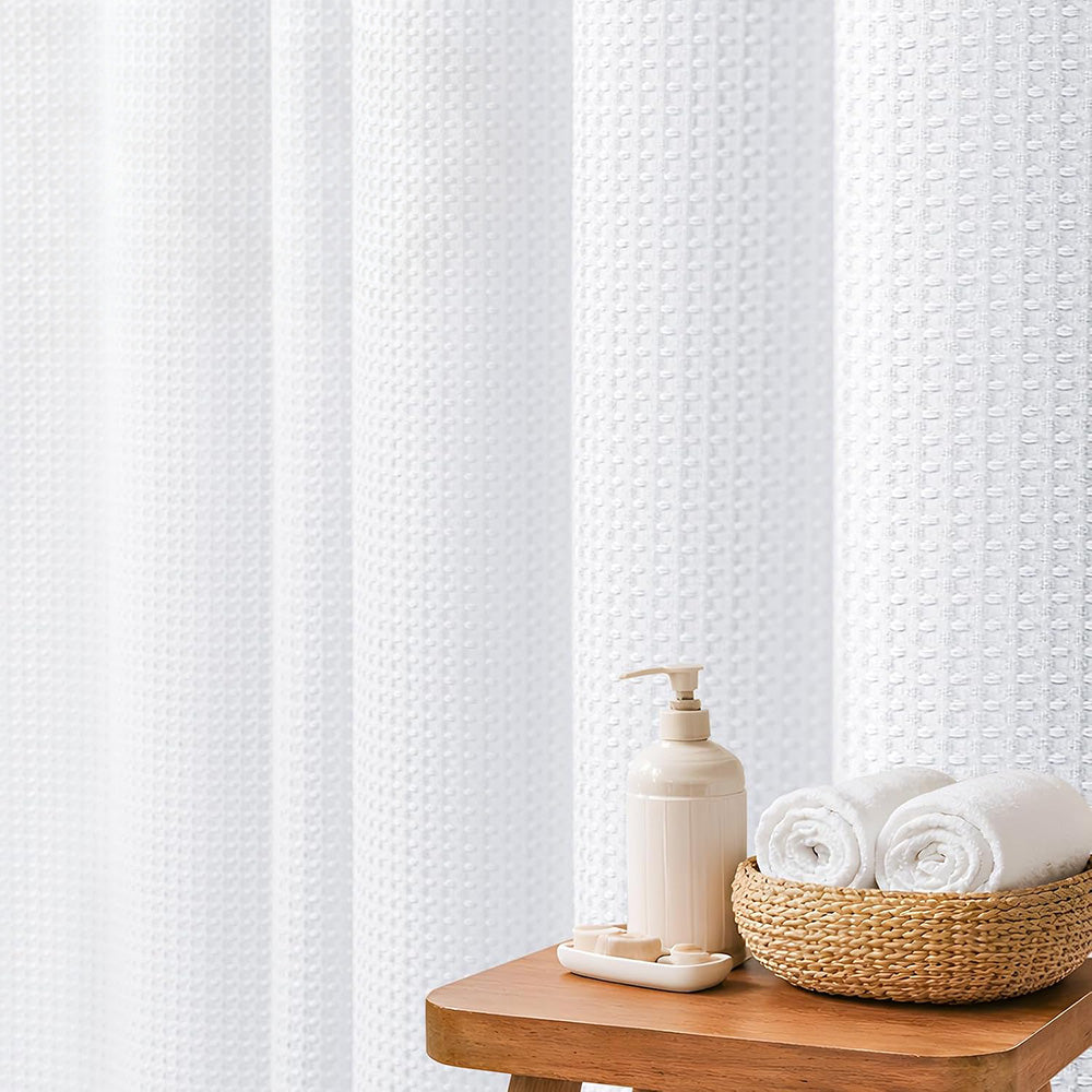Waffle Weave Water Resistant Shower Curtain - White
