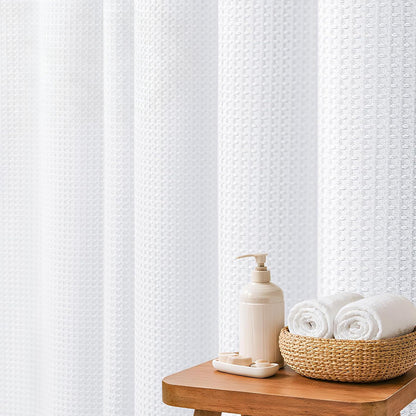 Waffle Weave Water Resistant Shower Curtain - White