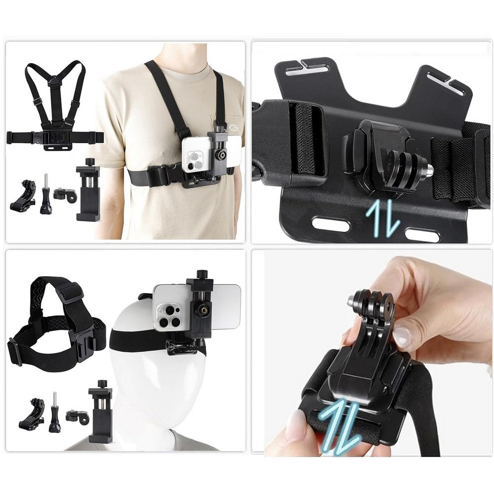 9Pcs Mobile Phone Chest Strap Harness Mount Head Strap Holder Kit for POV DJI