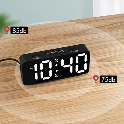 Small Digital Alarm Clock with 6 Dimmers and 5 Alarm Volumes for Bedrooms-Black