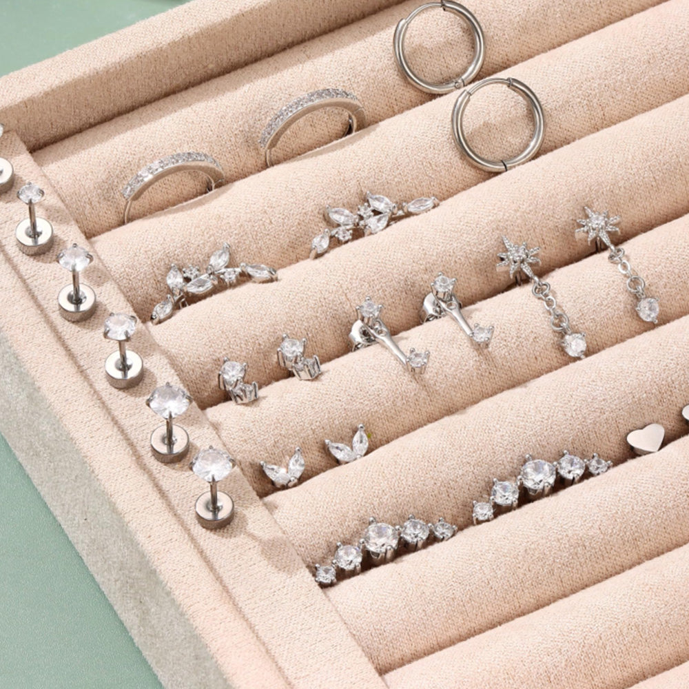 12 Pairs Women Earrings Studs and Hoops Set Fashion Cartilage Stackable Jewelry-Silver