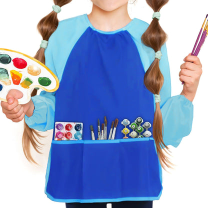 Kids Art Smock Waterproof Painting & Craft Apron for Children Also for Cooking Blue