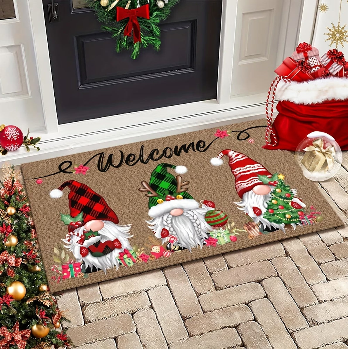 Christmas Gnome Non Slip Door Floor Mat for Indoor and Outdoor Use