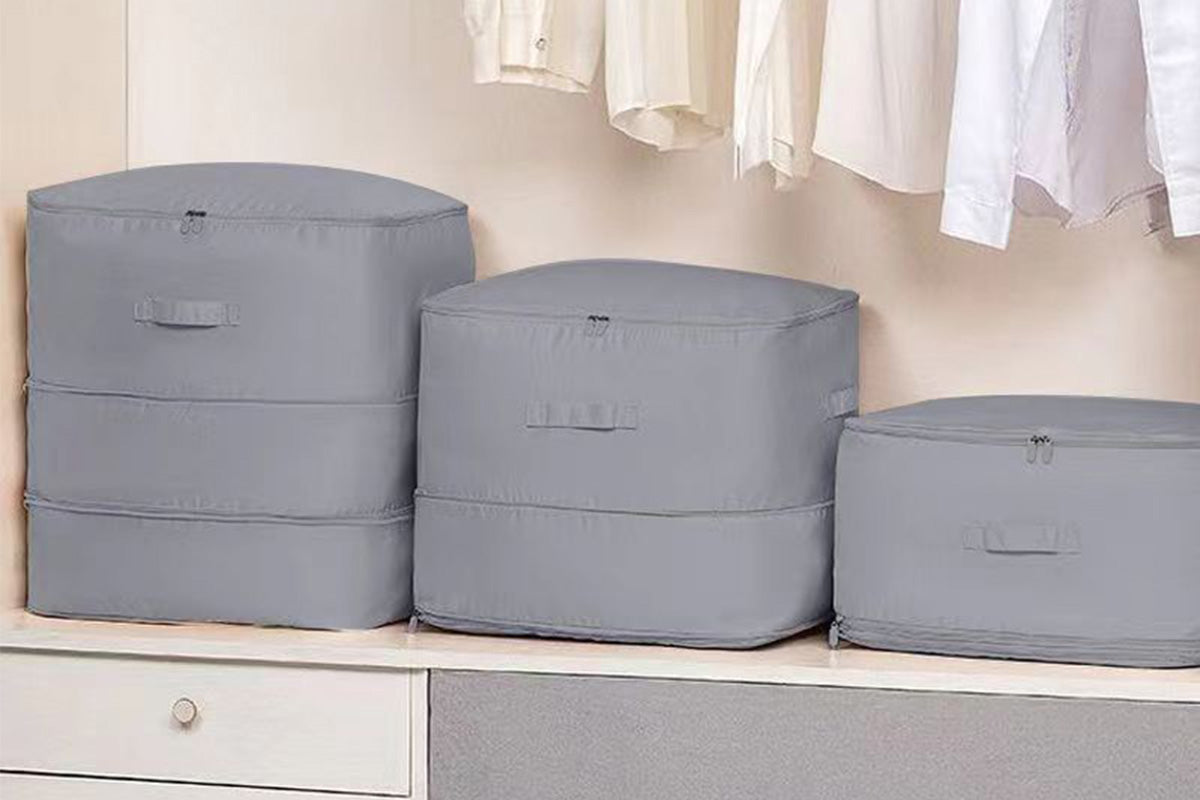 2Pcs 3 Layer Ultra Space Saving Self Compression Organizer Heavy Duty Moving Storage Bag-Grey
