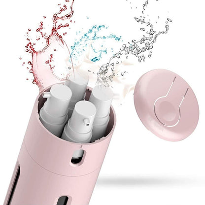 4-in-1 Rotating Travel Dispenser Bottle Portable Refillable Toiletries Organiser Pink