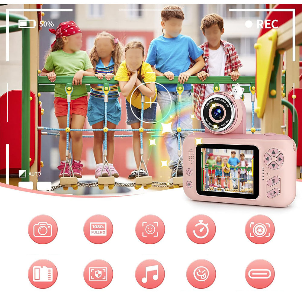 180 Degree Flip Lens Digital Camera Camera Toys - Pink