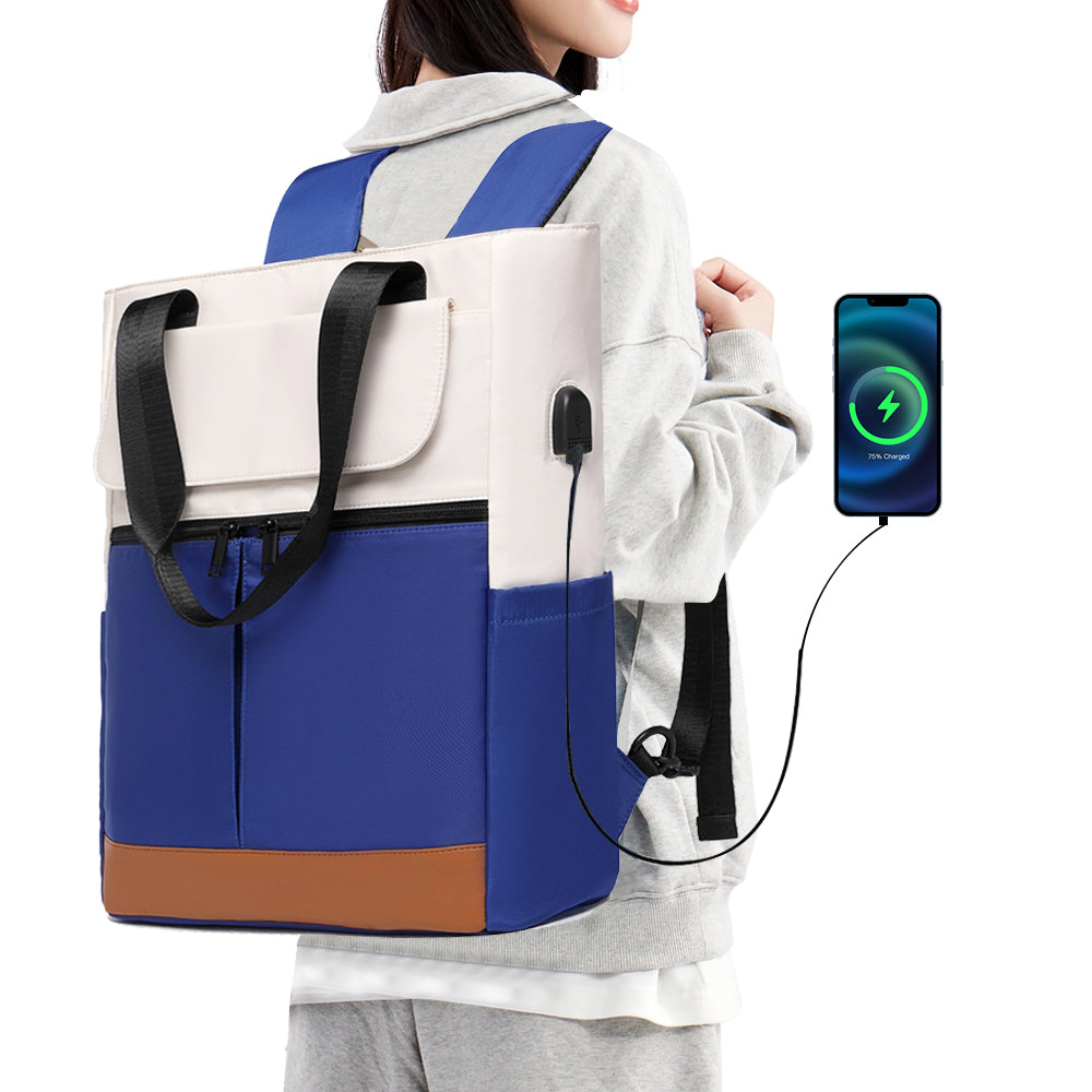 2-in-1 Laptop Tote Backpack Convertible Daypack with USB Charging Port for Work Travel Blue
