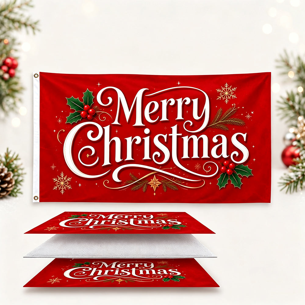 Christmas Flag Double Sided Print Happy New Year Flag - Red