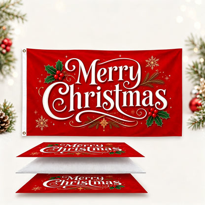 Christmas Flag Double Sided Print Happy New Year Flag - Red