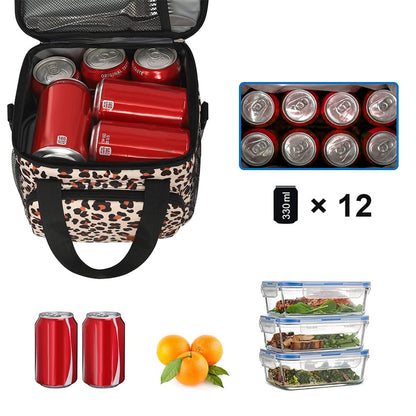 15L Leopard Insulated Lunch Bag with Adjustable Shoulder Strap