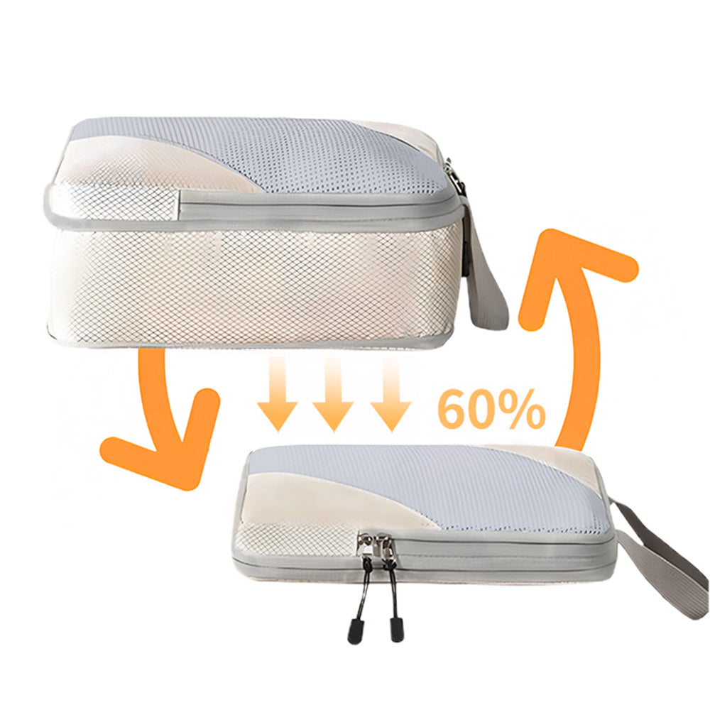 8 Set Compression Packing Cubes For Travel Essentials Expandable Luggage Storage Bags Set  with Laundry Beige