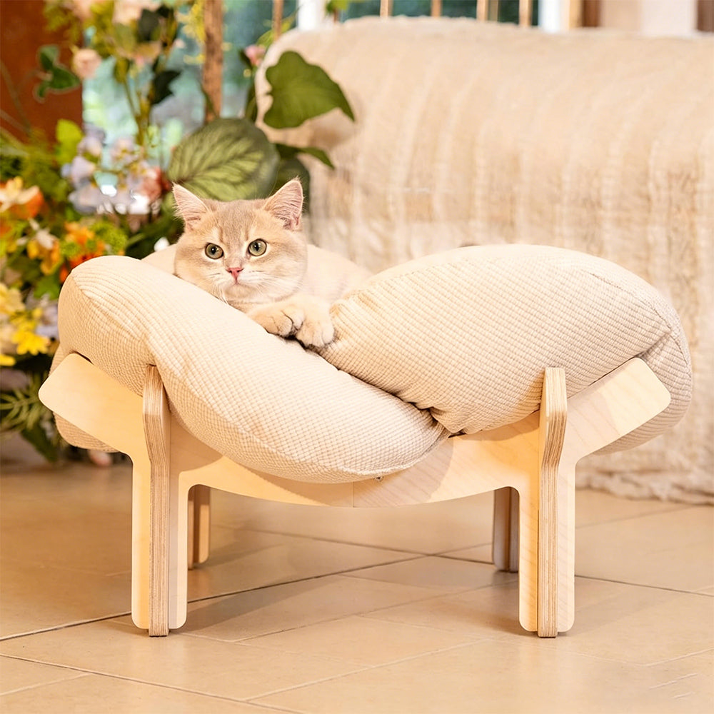 Wooden Pet Bed Elevated Flower Cat Bed Fluffy Pet Couch for Puppy