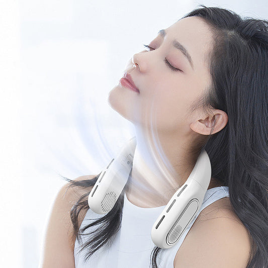 Portable Bladeless Neck Fan Foldable Hands Free Air Cooling Fan Rechargeable White